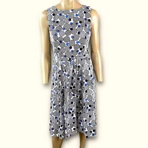 Anne Klein Sleeveless Polka Dot Pleated Fit Flare Tie Belt Sheath Dress Size 6